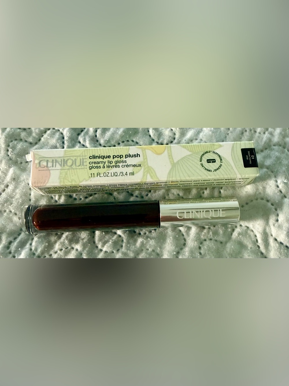 Clinique Pop Plush Creamy Lip Gloss 01 Black Honey Pop NIB Full Size .11 oz